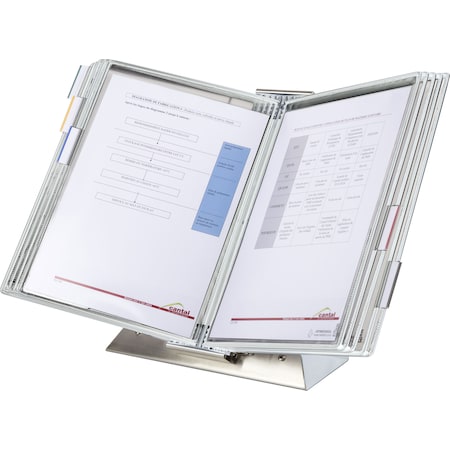 Tarifold Antimicrobial Desktop Unit, SS Base/Mount Plate, 10 Pockets, White DA221SS